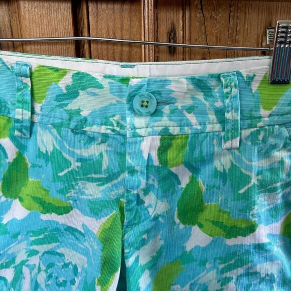 Lilly Pulitzer 0 Shorts Green Blue White Floral Pockets Zipper Mid Rise Callahan - Picture 4 of 11